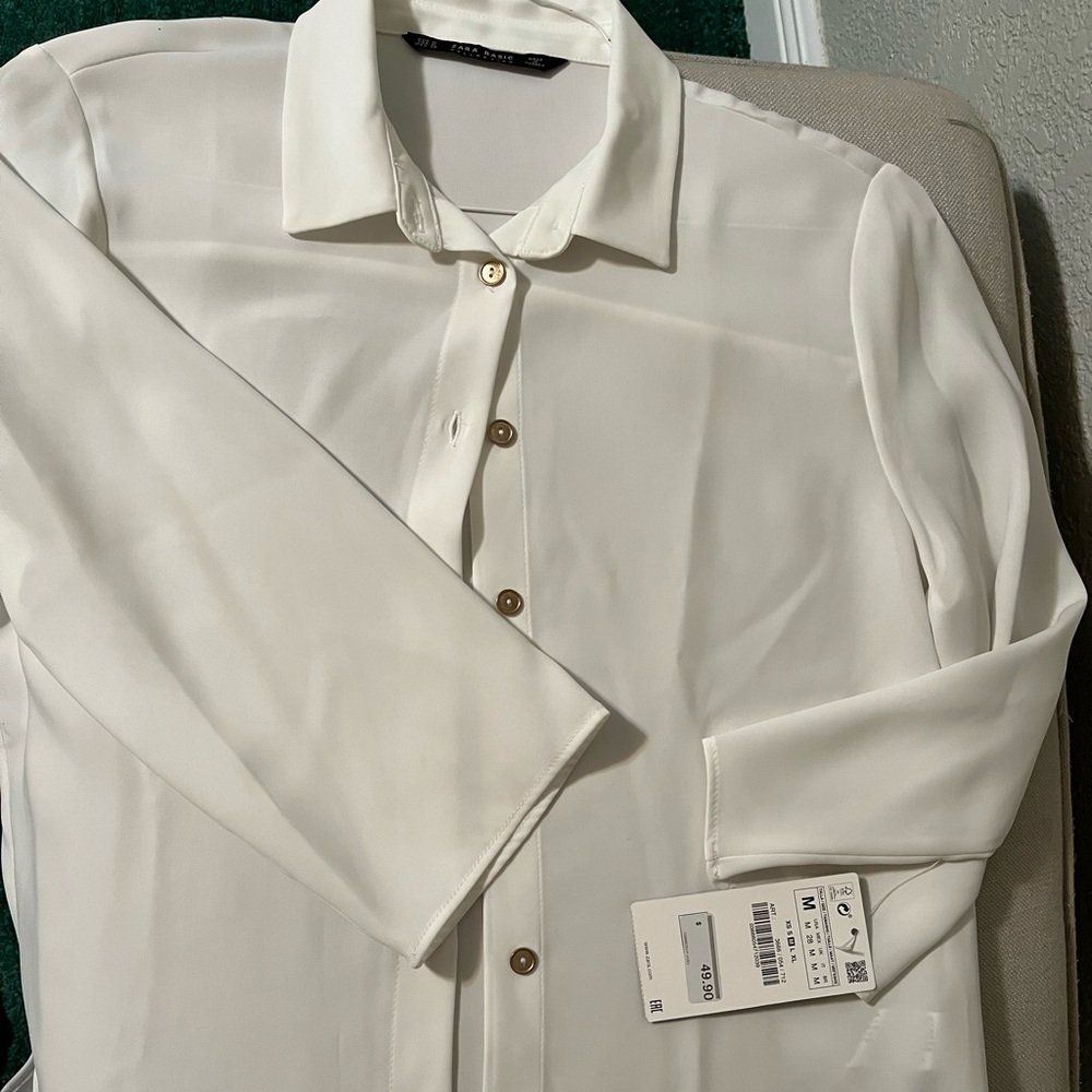 Zara Basic 3/4 sleeve blouse still with tags in white size M